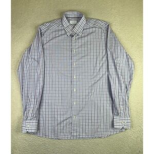 Eton‎ Dress Shirt Mens 18 46 34/35 Purple Blue Gingham Contemporary Cotton LS